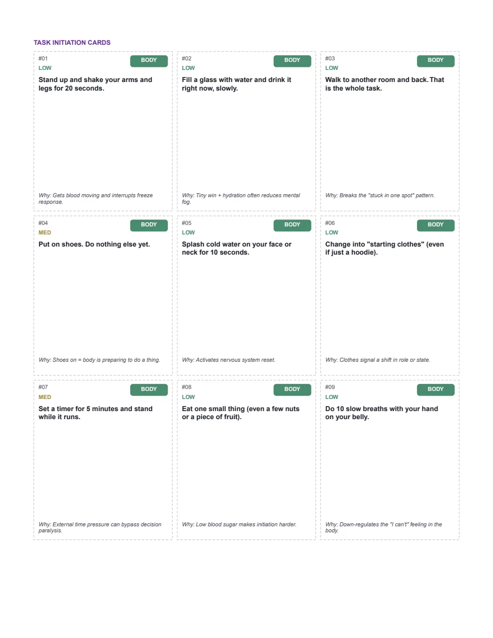 Task Initiation cards included in the bundle