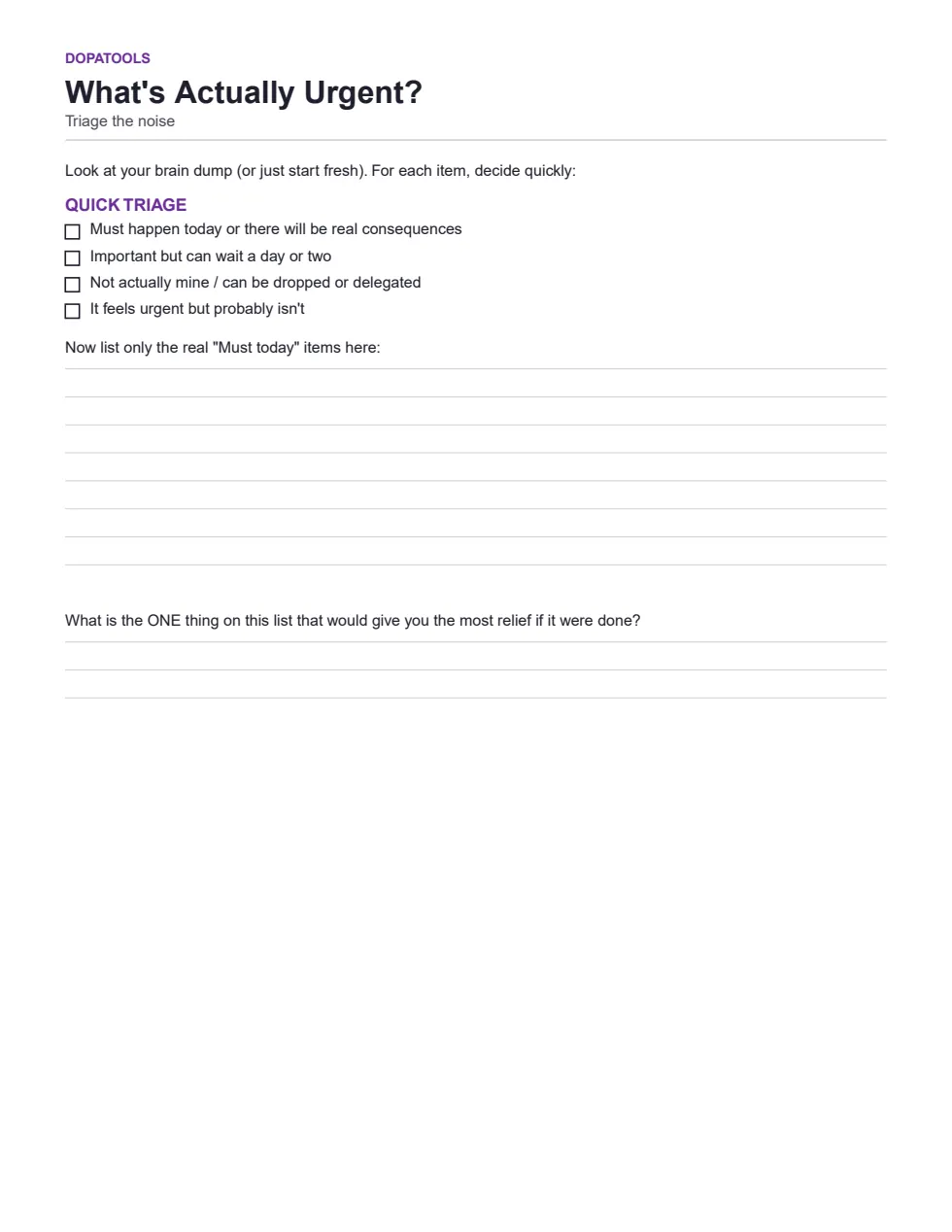 What's Actually Urgent triage sheet